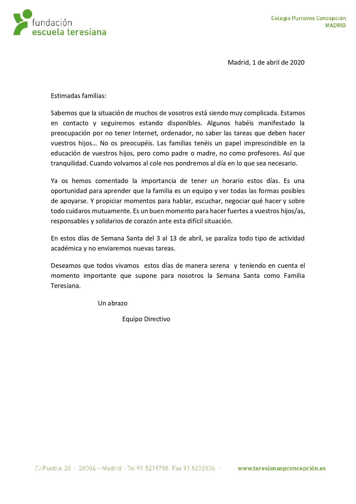 Circular despedida del trimestre